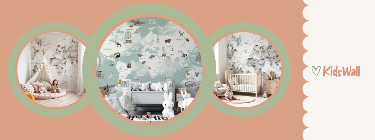 papier peint carte du monde panoramique pour enfants