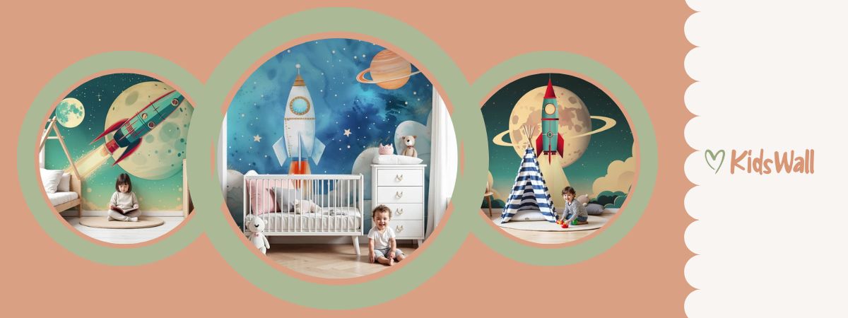 papier peint fusée enfants créatifs