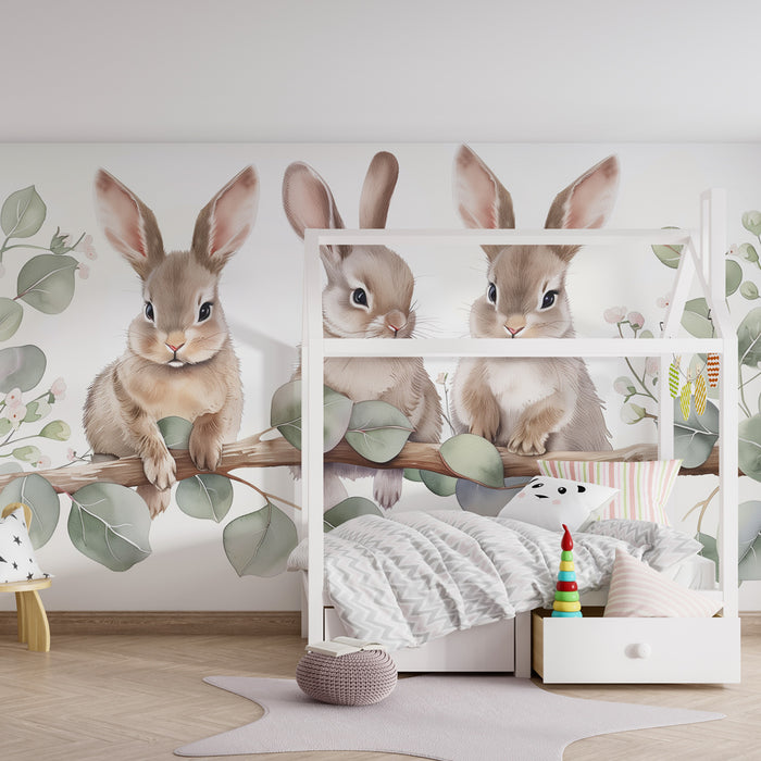 Papel de parede quarto bebê – Мили динозаври в пастелна праисторическа гора