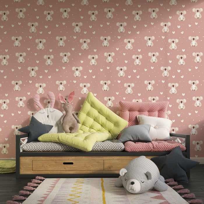 Papel de parede criança com padrões | Adoráveis coalas em fundo rosa