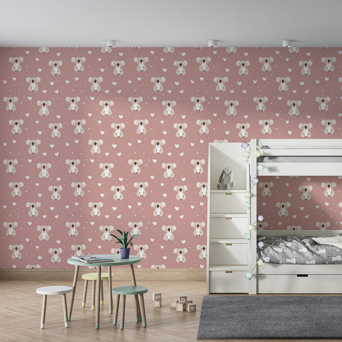 Papel de parede criança com padrões | Adoráveis coalas em fundo rosa