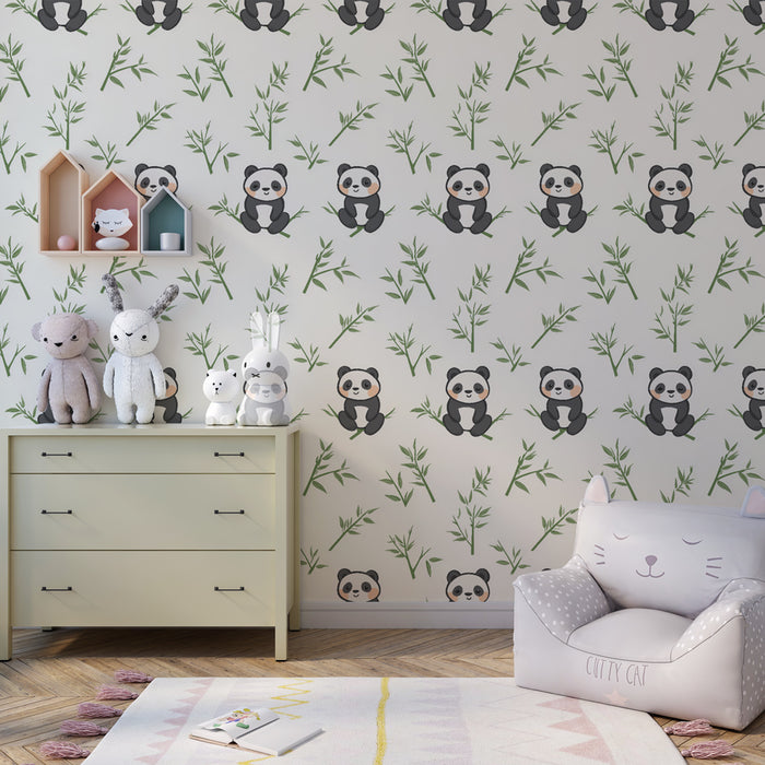 Kids room wallpaper with patterns | Adorable pandas and delicate foliage