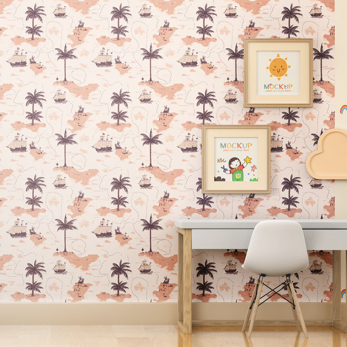 Kinderkamer behang met motieven | Zeilavontuur met schepen en palmbomen