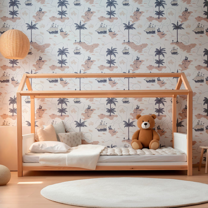 Kinderkamer behang met motieven | Zeilavontuur met schepen en palmbomen