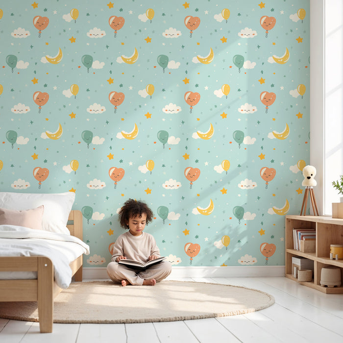 Papier peint chambre enfant à motifs | Ballons joyeux et étoiles scintillantes
