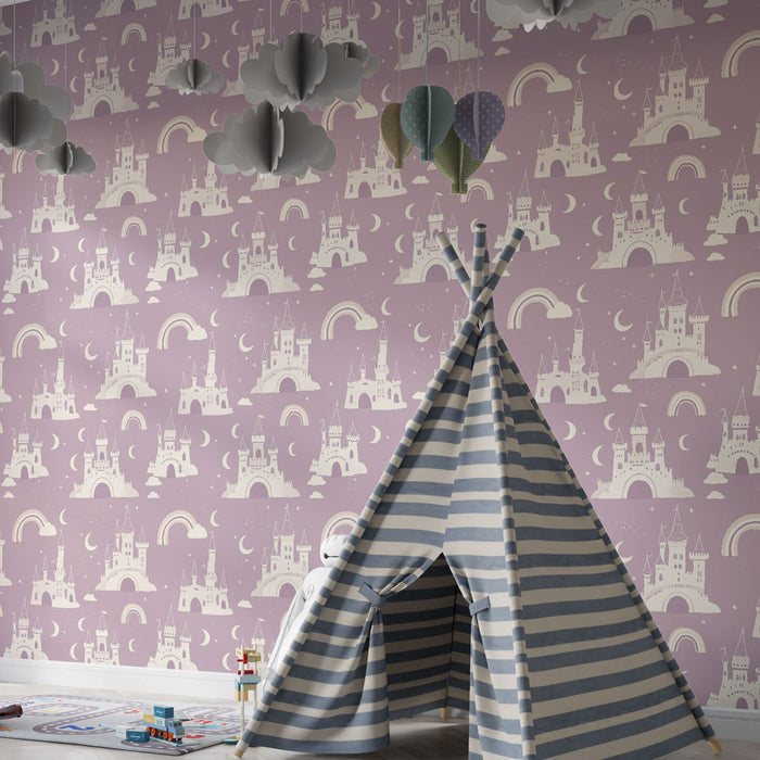 Kids room wallpaper with patterns | Enchanted castles under the rainbows