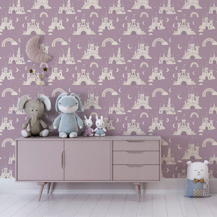 Kids room wallpaper with patterns | Enchanted castles under the rainbows