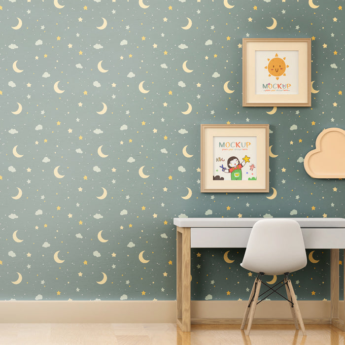 Kinderzimmer Tapete mit Mustern | Sternenhimmel mit Monden und Wolken