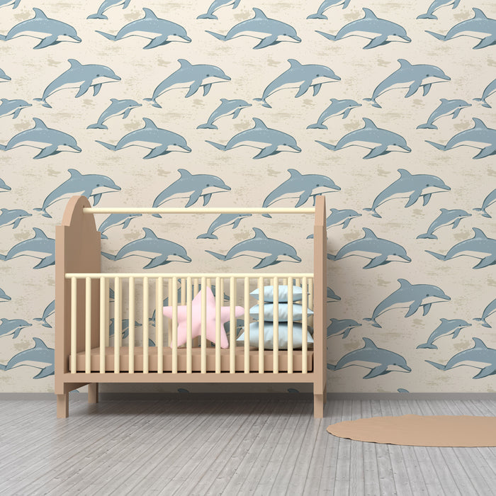 Papier peint chambre enfant à motifs | Dauphins joyeux en mouvement