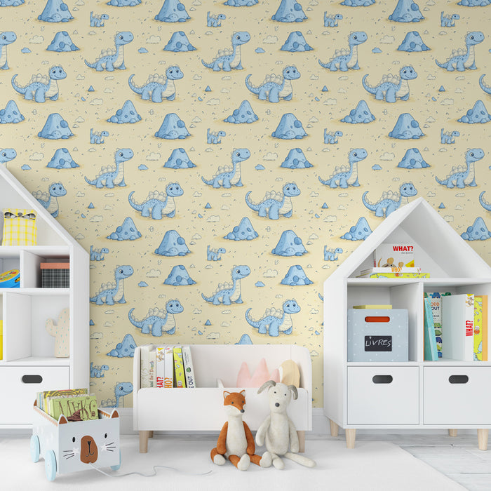 Papel de parede criança com padrões | Dinossauro azul em fundo pastel