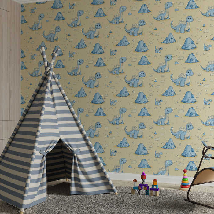 Papel de parede criança com padrões | Dinossauro azul em fundo pastel