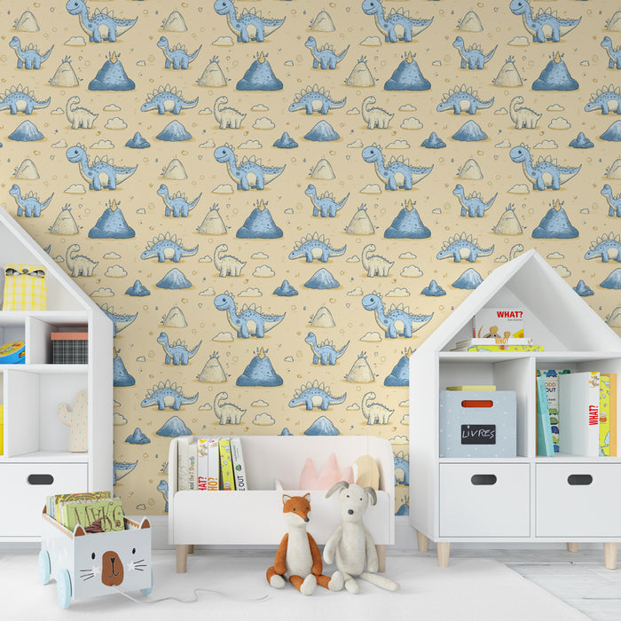 Papier peint chambre enfant à motifs | Dinosaures joyeux sur fond pastel