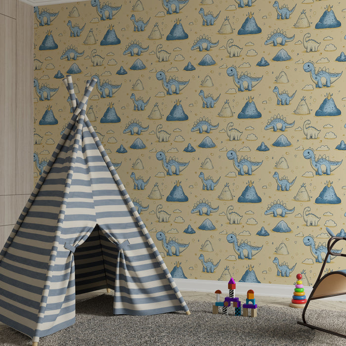 Papier peint chambre enfant à motifs | Dinosaures joyeux sur fond pastel