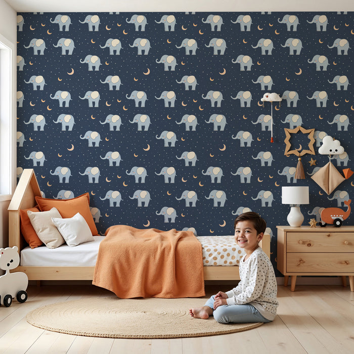 Dětská tapeta s motivy | Elegantní sloni na nočním pozadí
