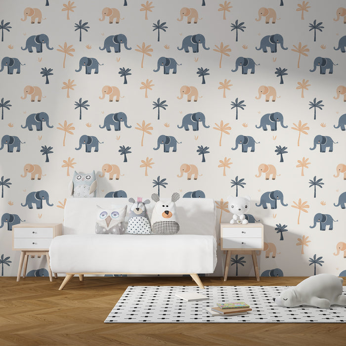 Papel de parede criança com padrões | Elefantes adoráveis em fundo suave