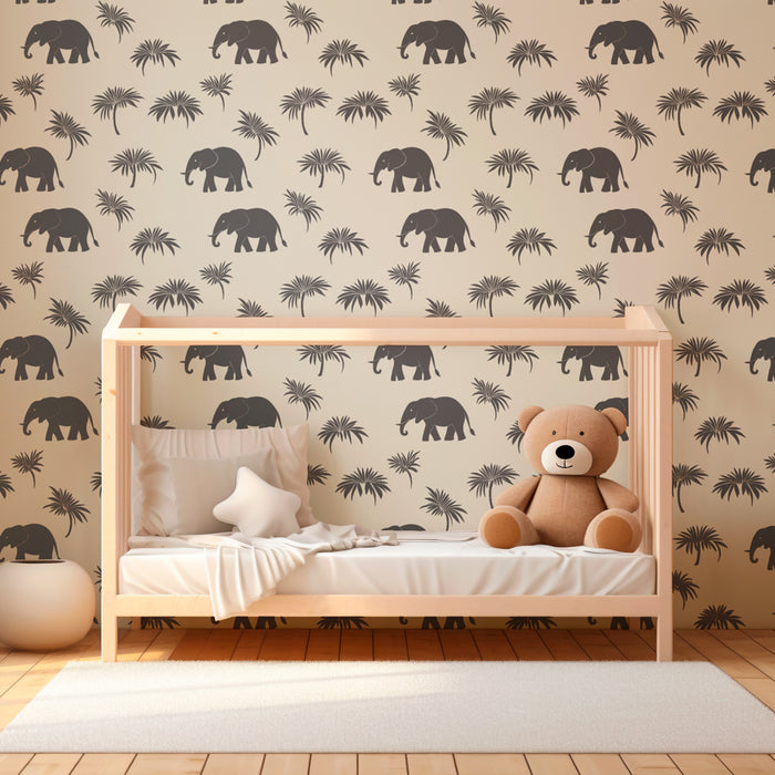 Kids room wallpaper with patterns | Elephants and exotic foliage