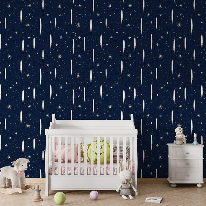 Papel de parede criança com padrões | Estrelas brilhantes em fundo noturno