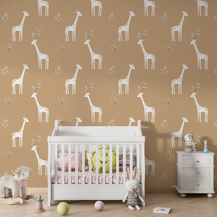 Papel de parede criança com padrão | Girafas suaves em fundo bege