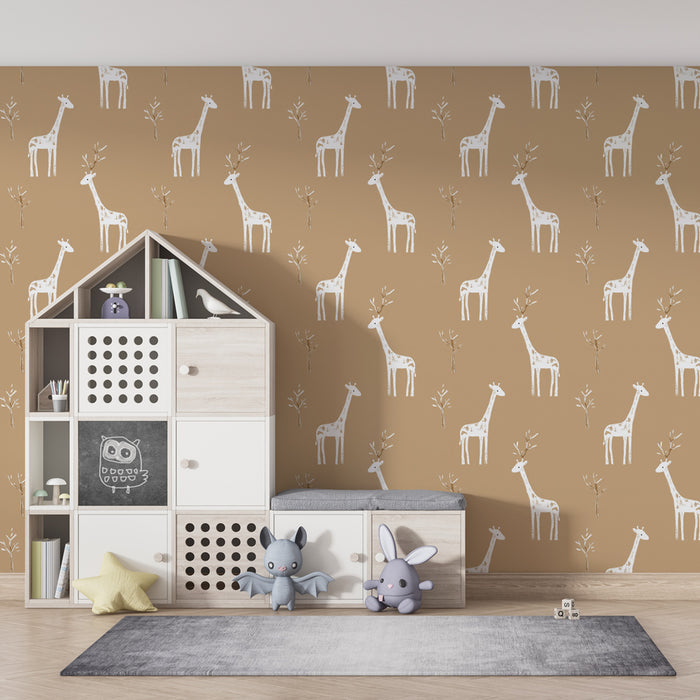 Papel de parede criança com padrão | Girafas suaves em fundo bege