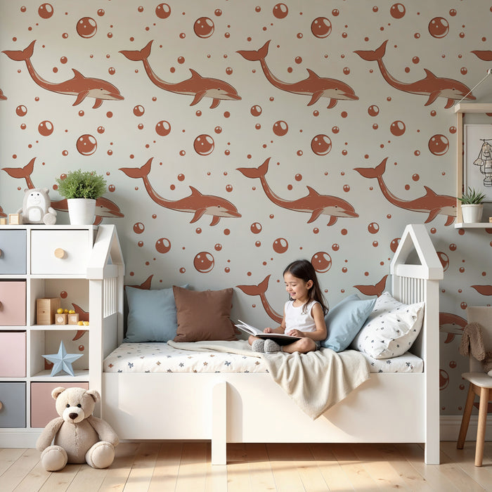 Kids room wallpaper with patterns | Marine toys with bubbles and dolphins
