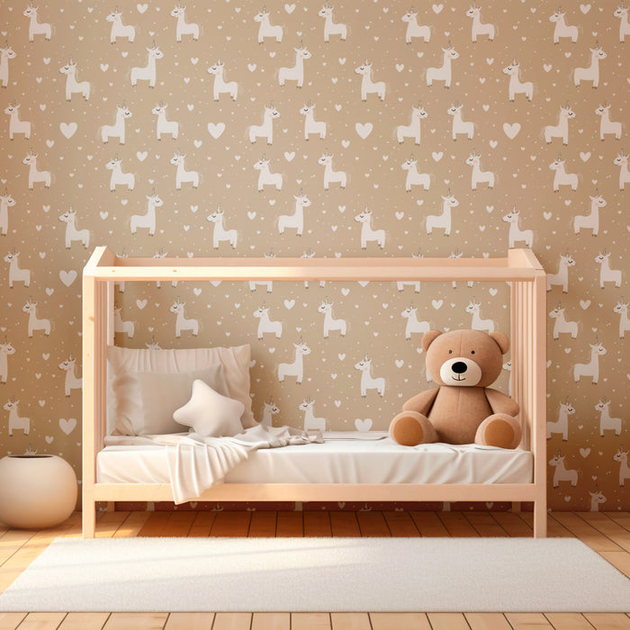 Kids room wallpaper with patterns | Cute unicorns on a beige background