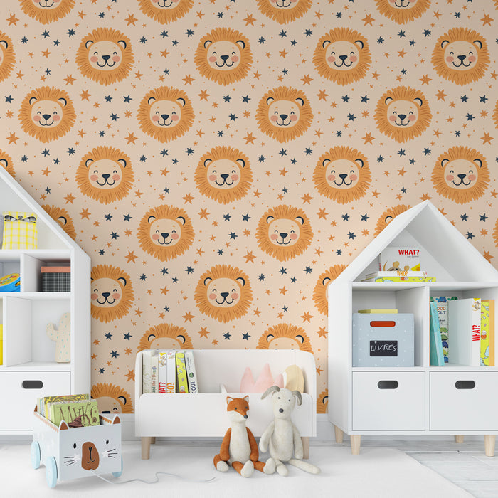 Kinderkamer behang met motieven | Vrolijke leeuwen en sterren