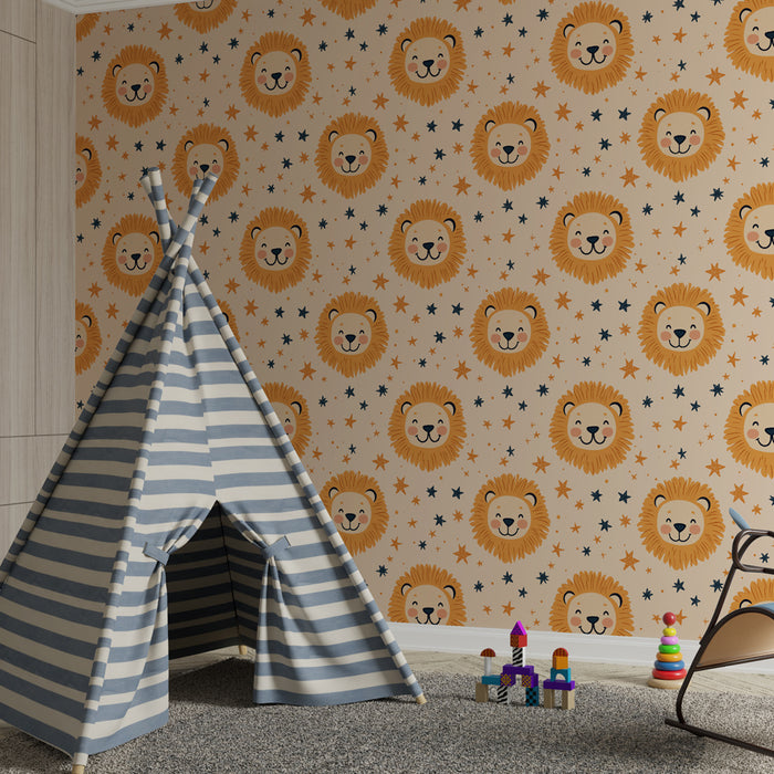 Kinderkamer behang met motieven | Vrolijke leeuwen en sterren