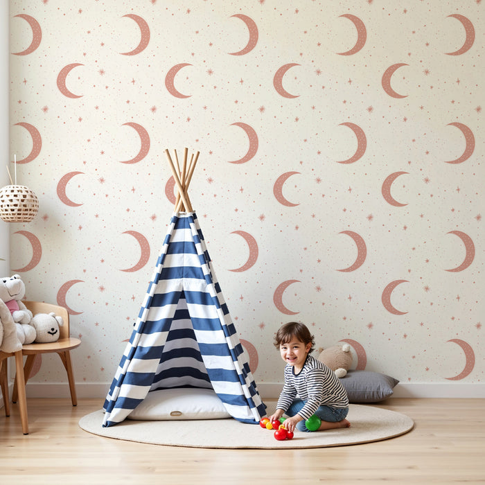 Papier de parede za otroško sobo z vzorci | Luna in zvezde v pastelnih odtenkih