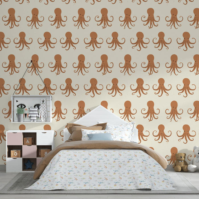 Kids room wallpaper with patterns | Fun octopus motif on cream background