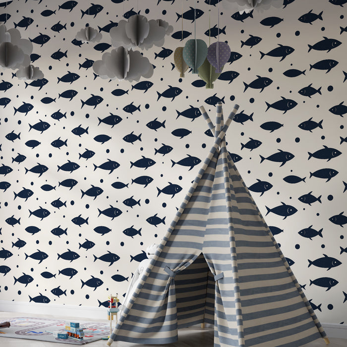 Papel de parede criança com padrões | Padrão marinho com peixes estilizados