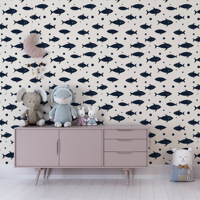Papel de parede criança com padrões | Padrão marinho com peixes estilizados