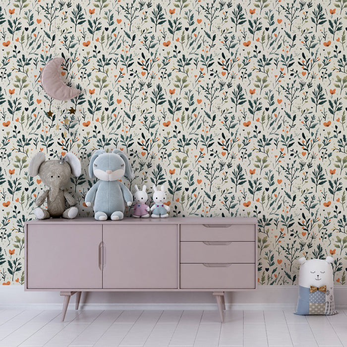 Tapet pentru cameră de copii cu modele | Modele florale delicate pe fundal deschis