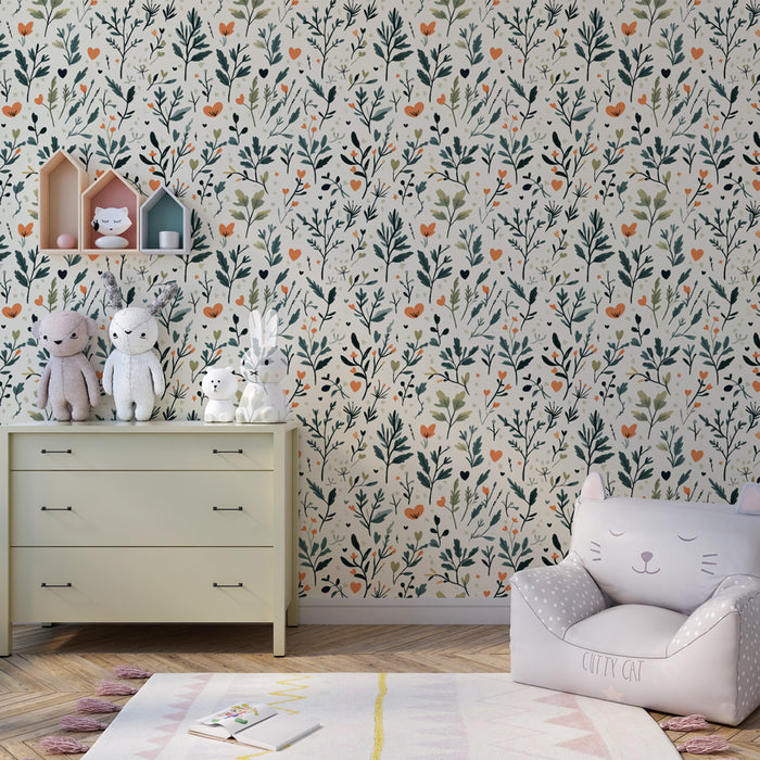 Tapet pentru cameră de copii cu modele | Modele florale delicate pe fundal deschis