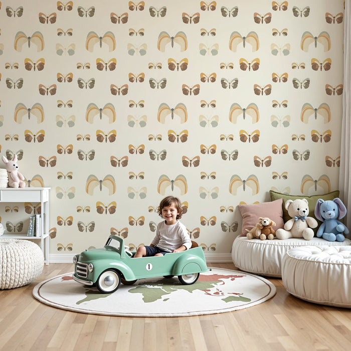 Papier peint chambre enfant à motifs | Papillons délicats sur fond clair