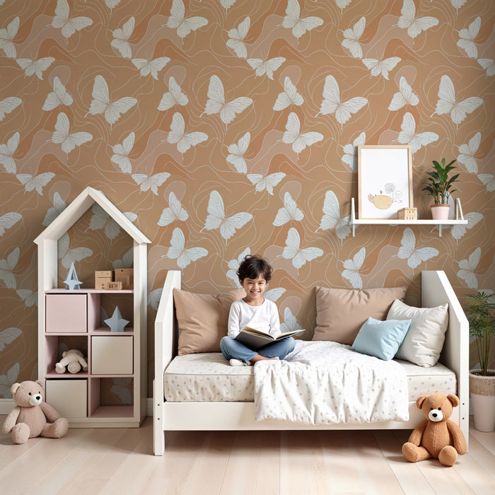 Papier peint chambre enfant à motifs | Papillons délicats sur fond doux