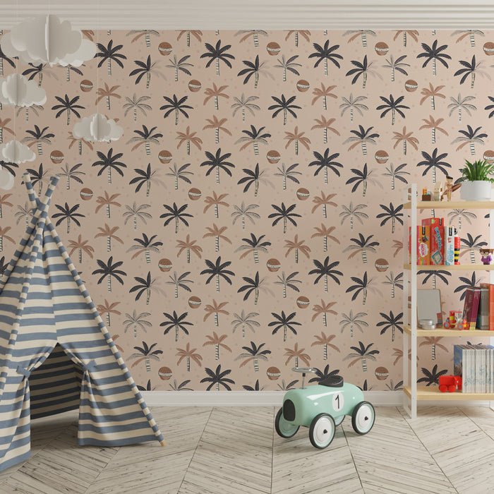 Papel de parede criança com padrões | Palmeira de coco em fundo suave pastel
