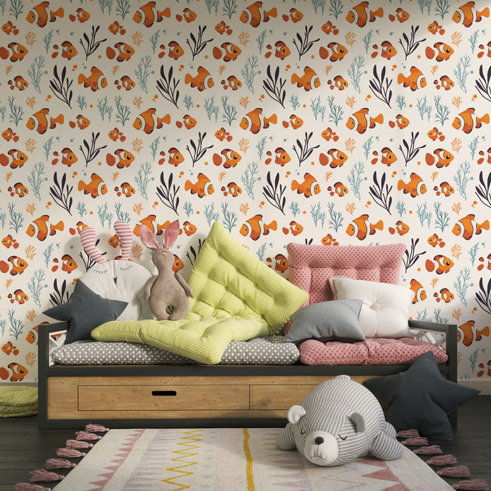 Kinderzimmer Tapete mit Motiven | Bunte Clownfische in einer Unterwasserwelt