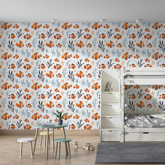 Kinderzimmer Tapete mit Motiven | Bunte Clownfische in einer Unterwasserwelt