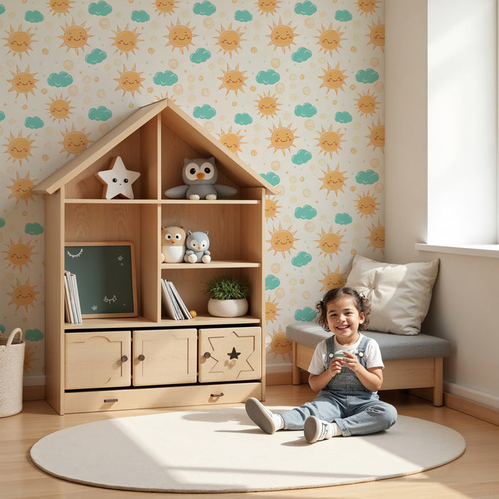 Kinderkamer behang met motieven | Zonneschijn en zachte wolken glimlachen