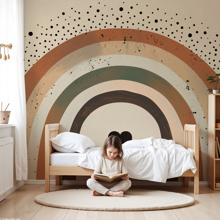 Tapeta dětského pokoje | Bohemian duha v teplých tónech s minimalistickým srdcem