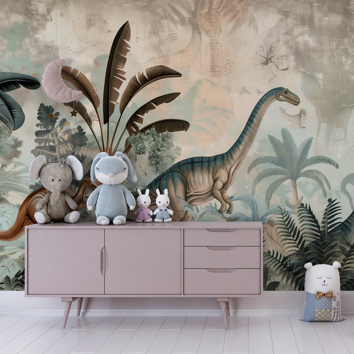 Kinderkamer behang | Majestueuze dinosaurussen in een prehistorische jungle