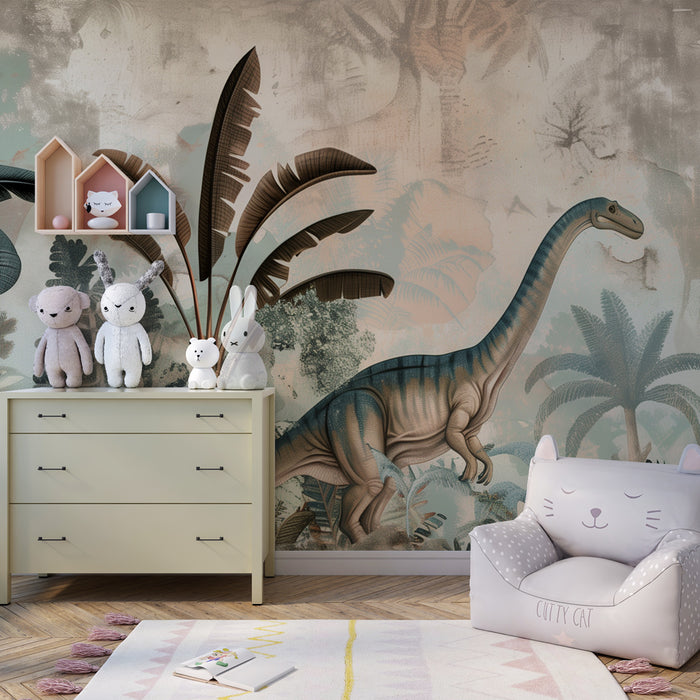 Kinderkamer behang | Majestueuze dinosaurussen in een prehistorische jungle