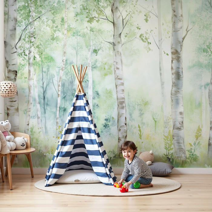 Papel pintado infantil | Bosque acuarela relajante y luminoso