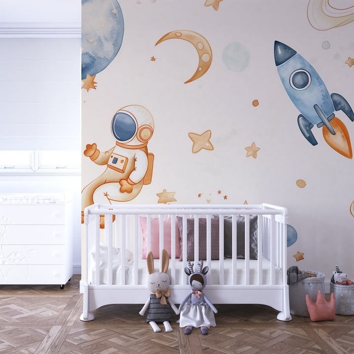 Kids room wallpaper | Soft and starry space adventure