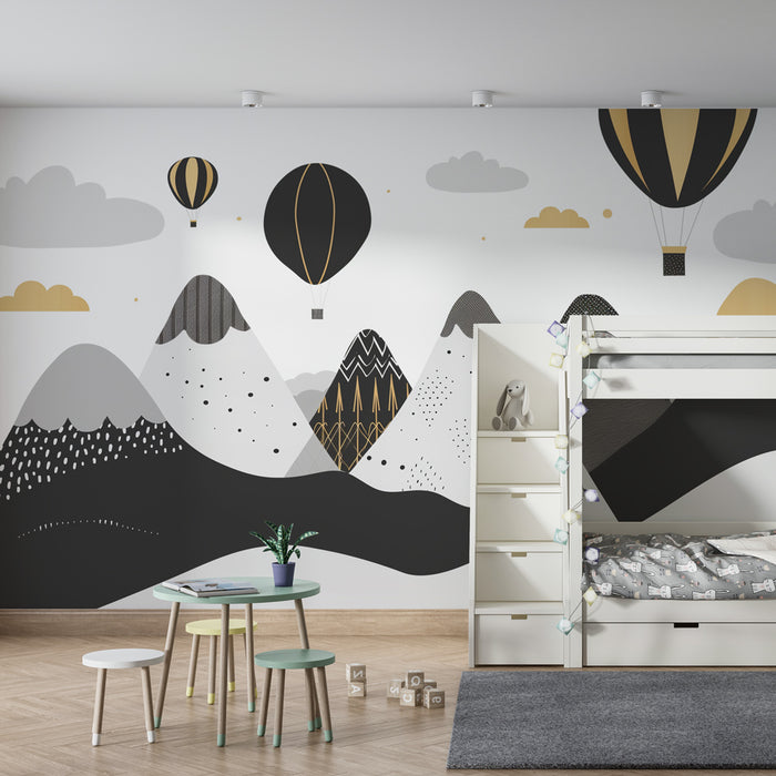 Tapety dla dzieci | Góry monochromatyczne i marzycielskie balony na ogrzane powietrze