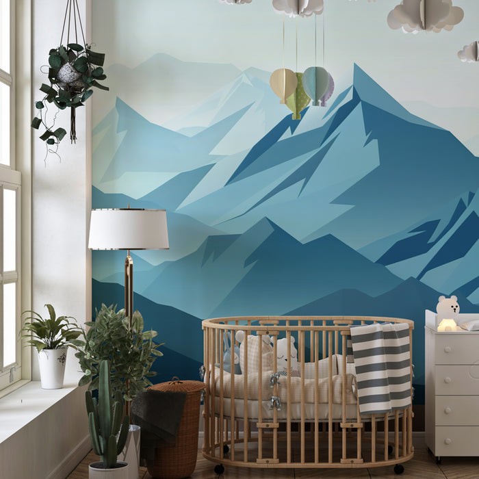 Barntapet | Geometriska berg i blå toning