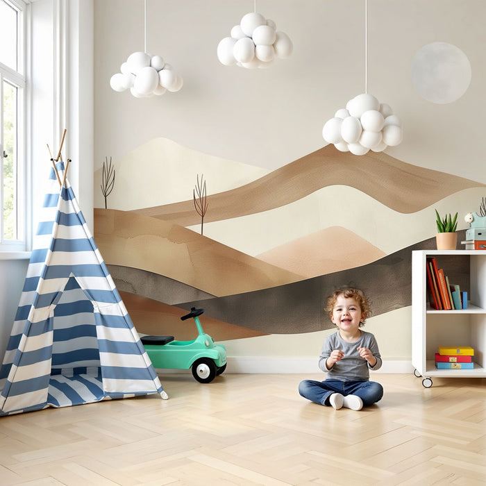 Nursery room wallpaper | Minimalist mountain landscape with earthy tones