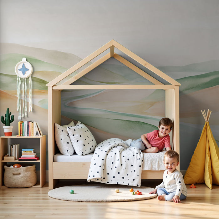 Papel pintado infantil | Paisaje acuarela pastel y valles suaves
