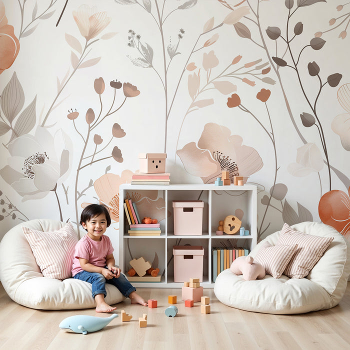 Nursery room wallpaper | Delicate flowers and soothing pastel tones