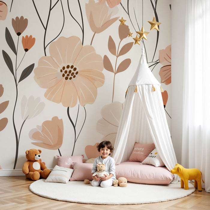 Tapeta dětského pokoje | Pastelové květiny a moderní elegance